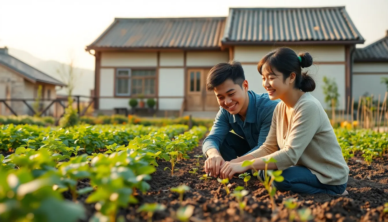 귀촌하여 농작물을 수확하는 청년의 모습